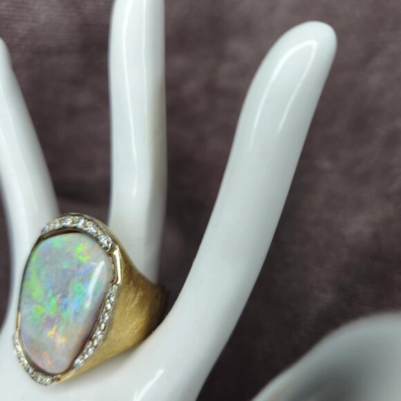 14k Gold 16.7 ctw Cabochon Natural Cut Opal Diamond Ring 34.66g - Picture 3 of 9
